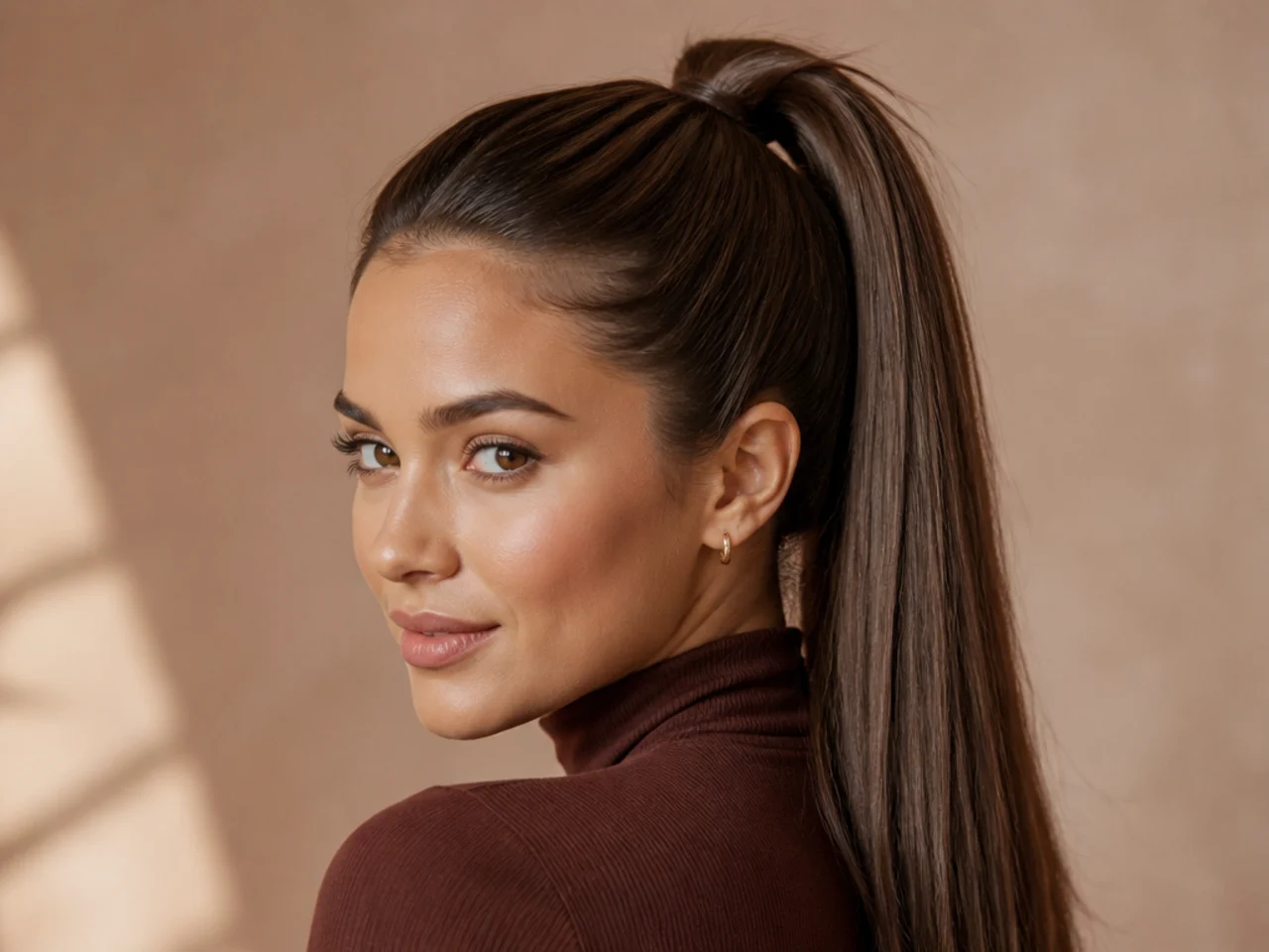 A high ponytail on second-day hair