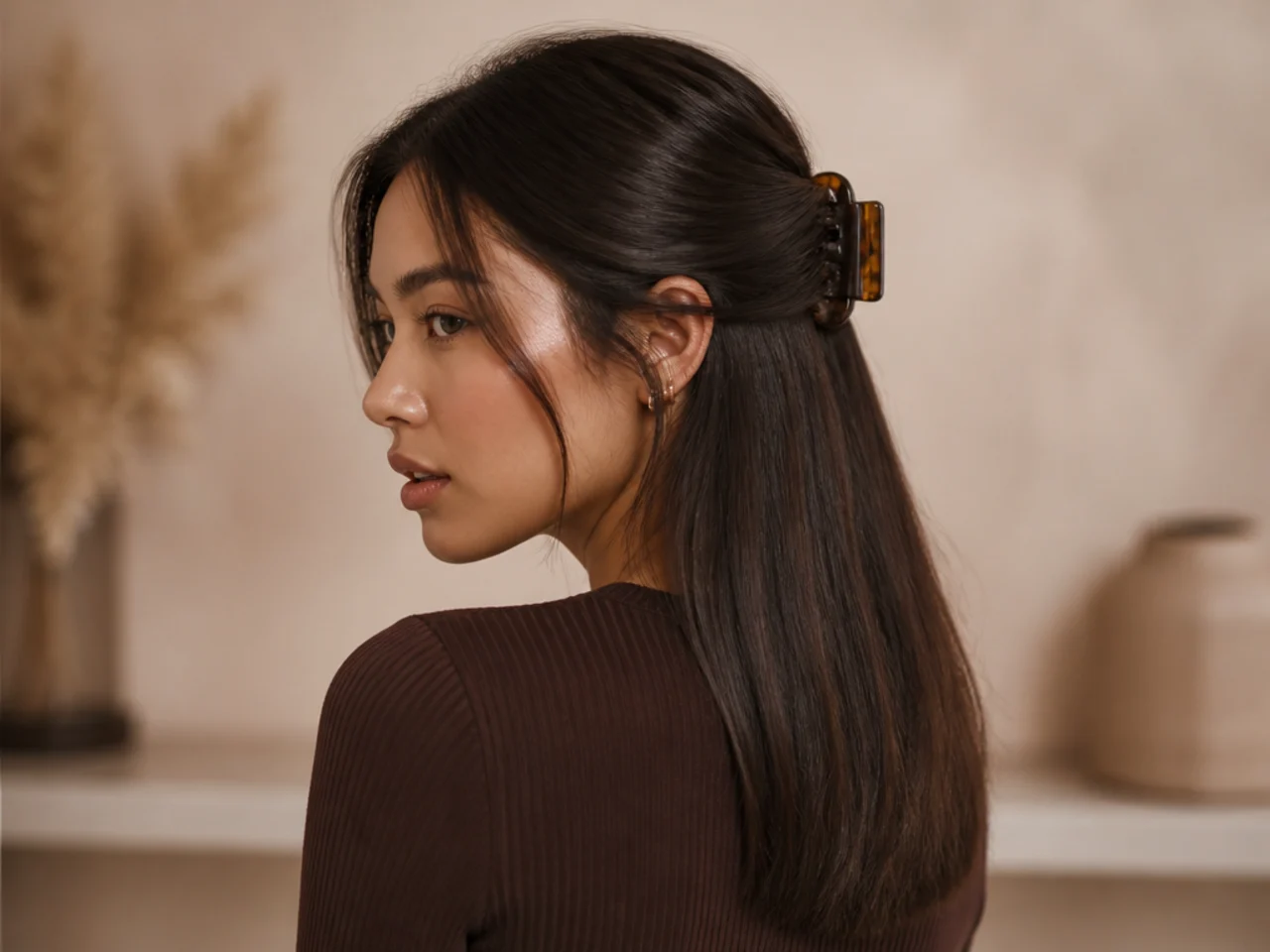 A half-up claw clip