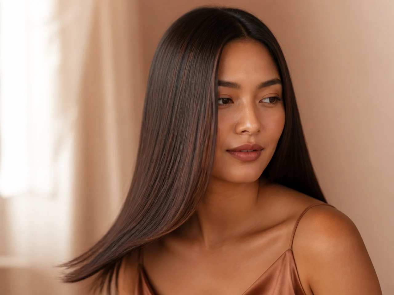 A smooth slide falling out of clean straight hair