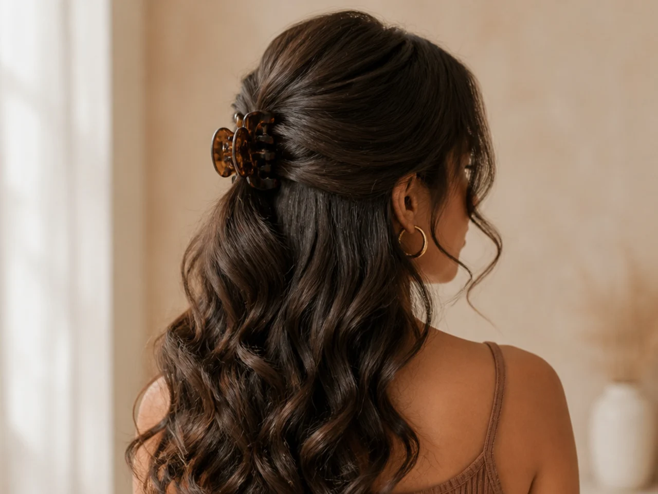 A half-up with curled length below