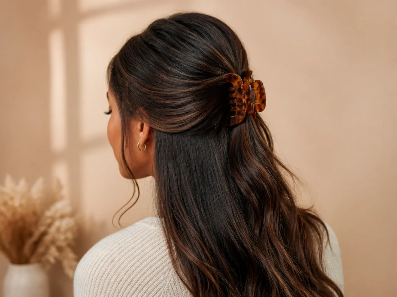 A half-up with a deep side parting