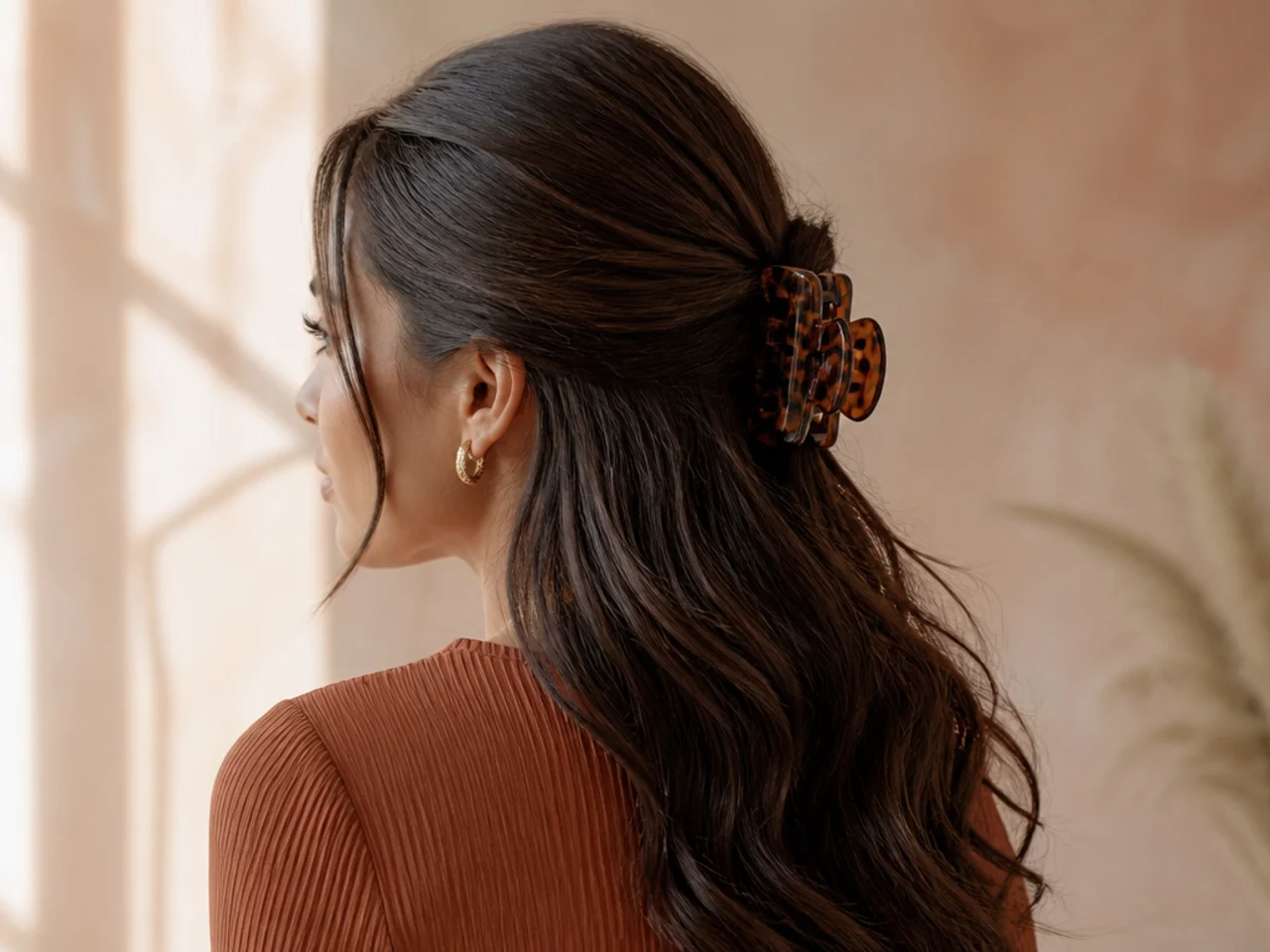 Three-quarter view of a finished half-up clip style