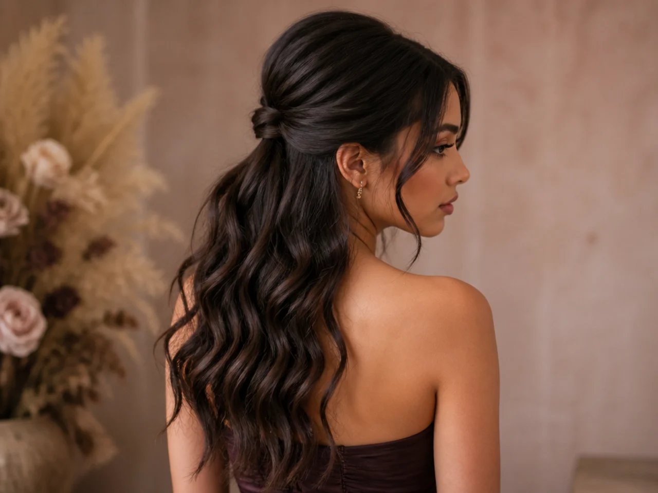 Half-up with hair wrapped over the elastic