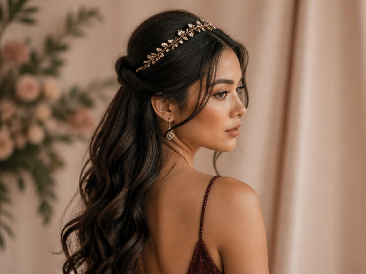 Half-up worn with a decorative headband