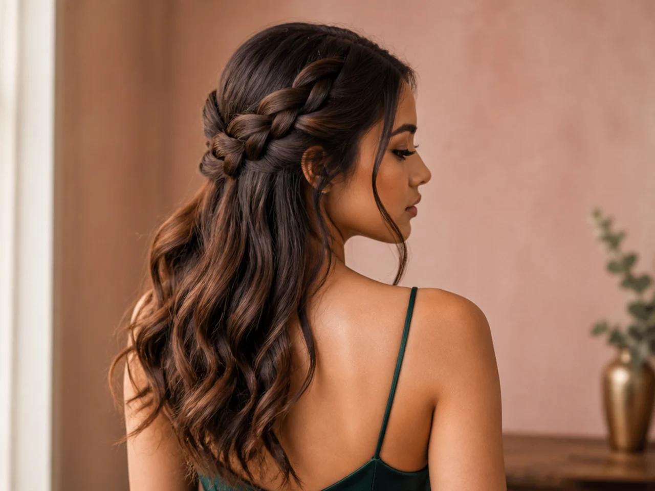 Braided half-up with loose length below