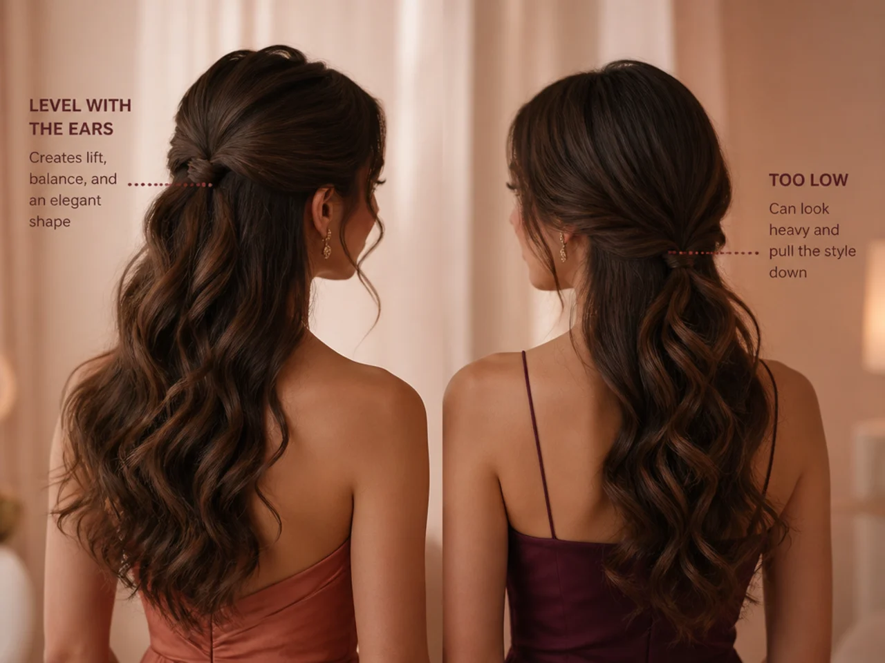 Two gather points compared, one level with the ears and one too low