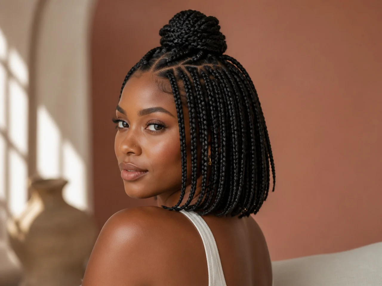 A braid bob worn half up