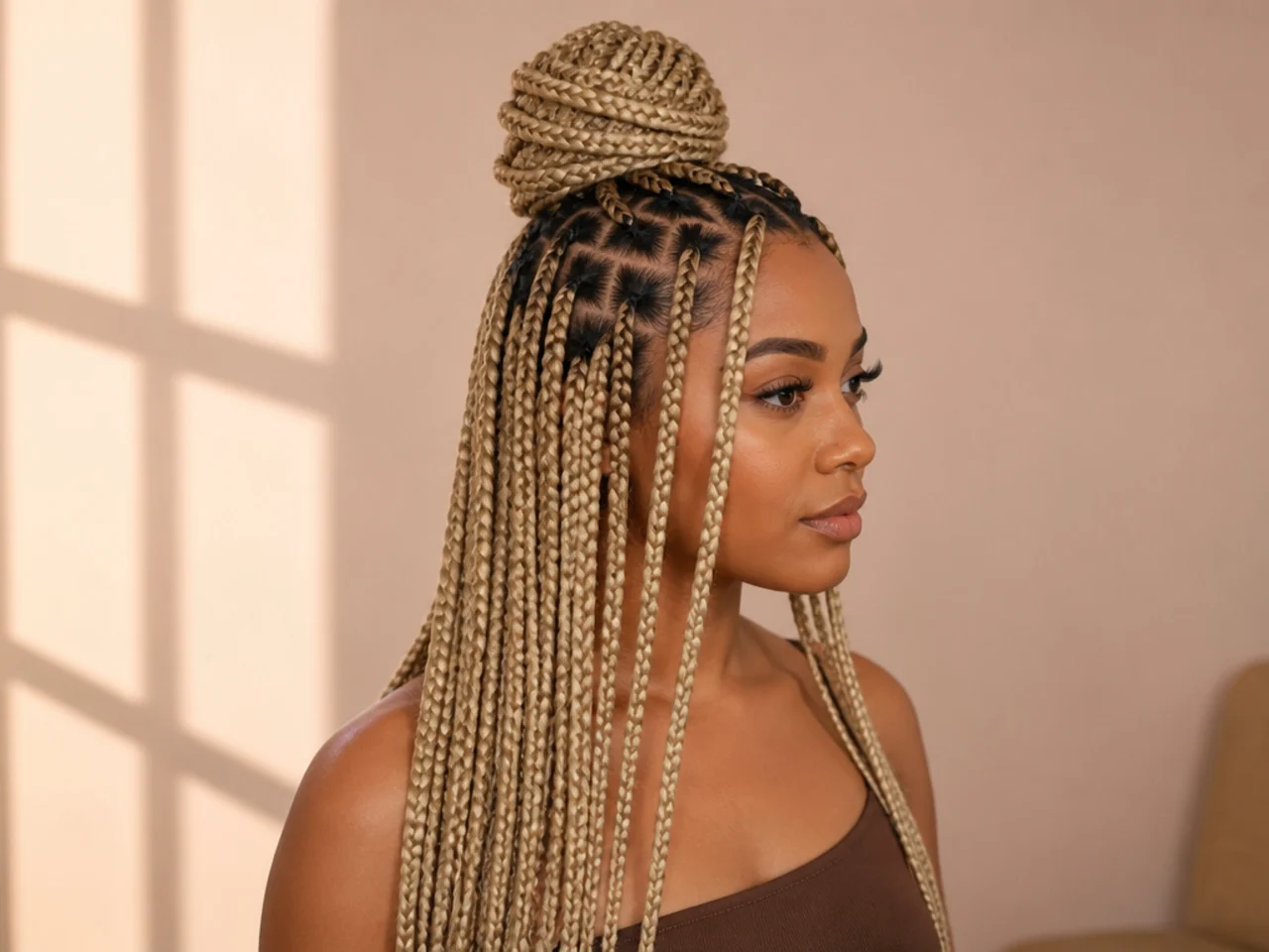 Blonde braids worn half up