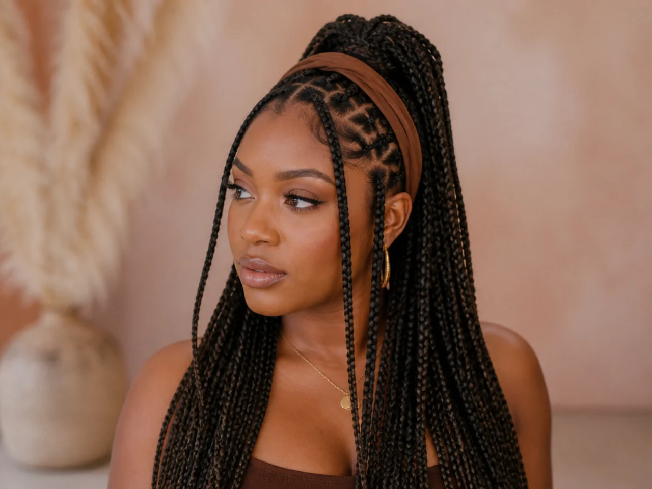 Half up braids worn with a headband