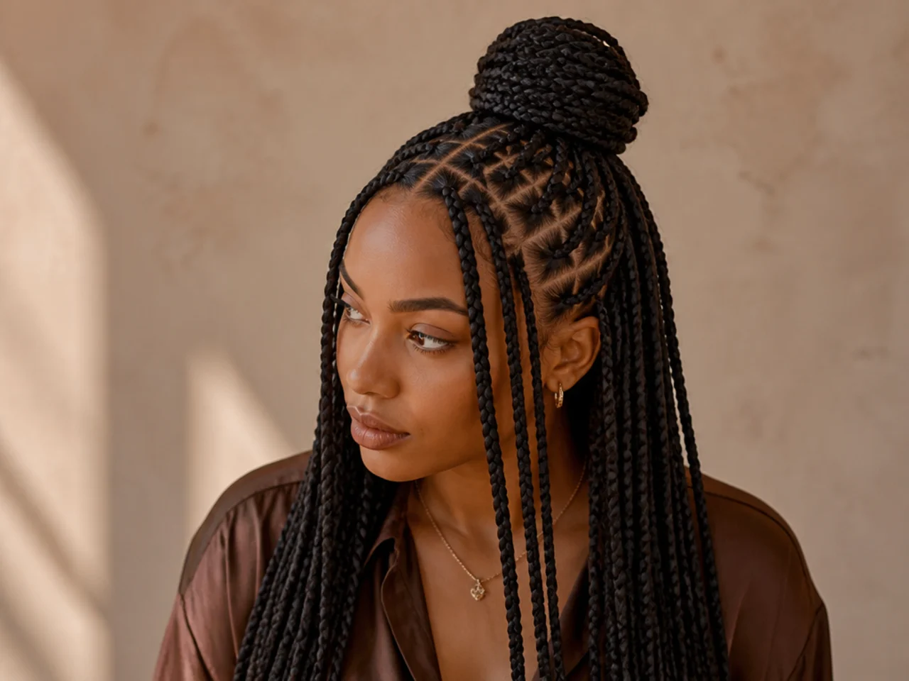 Braids in a half up bun