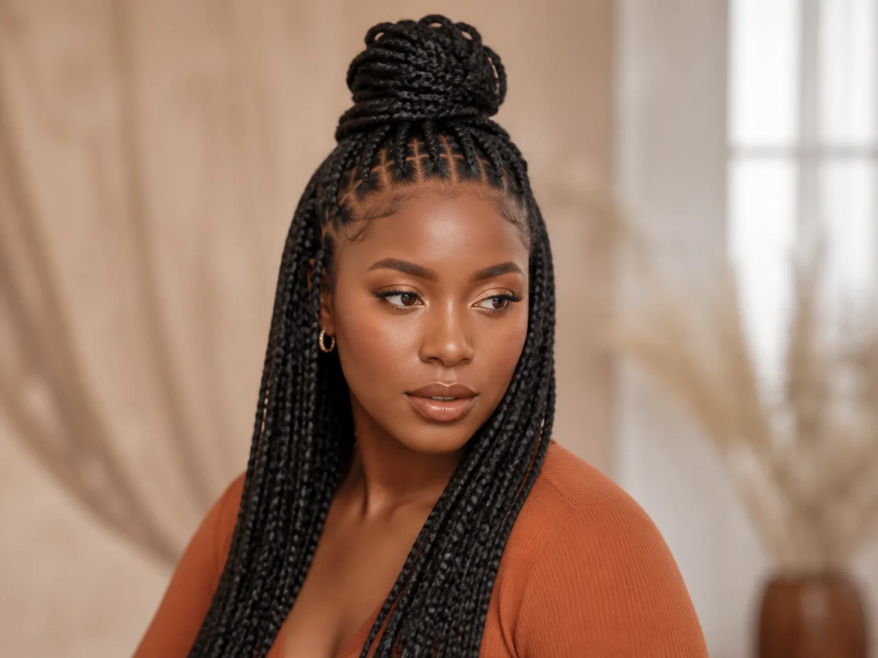 Braids in a half up top knot