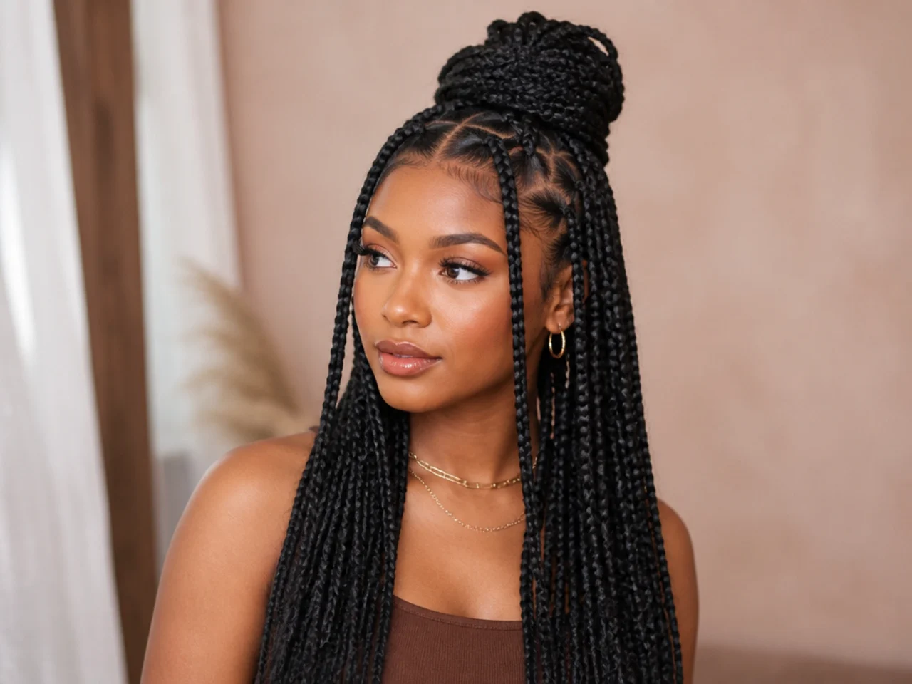 Half up braids with two front braids left out