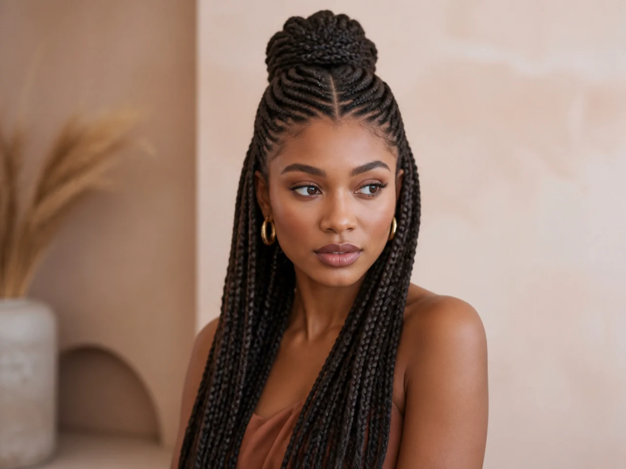 Half up braids with a centre parting