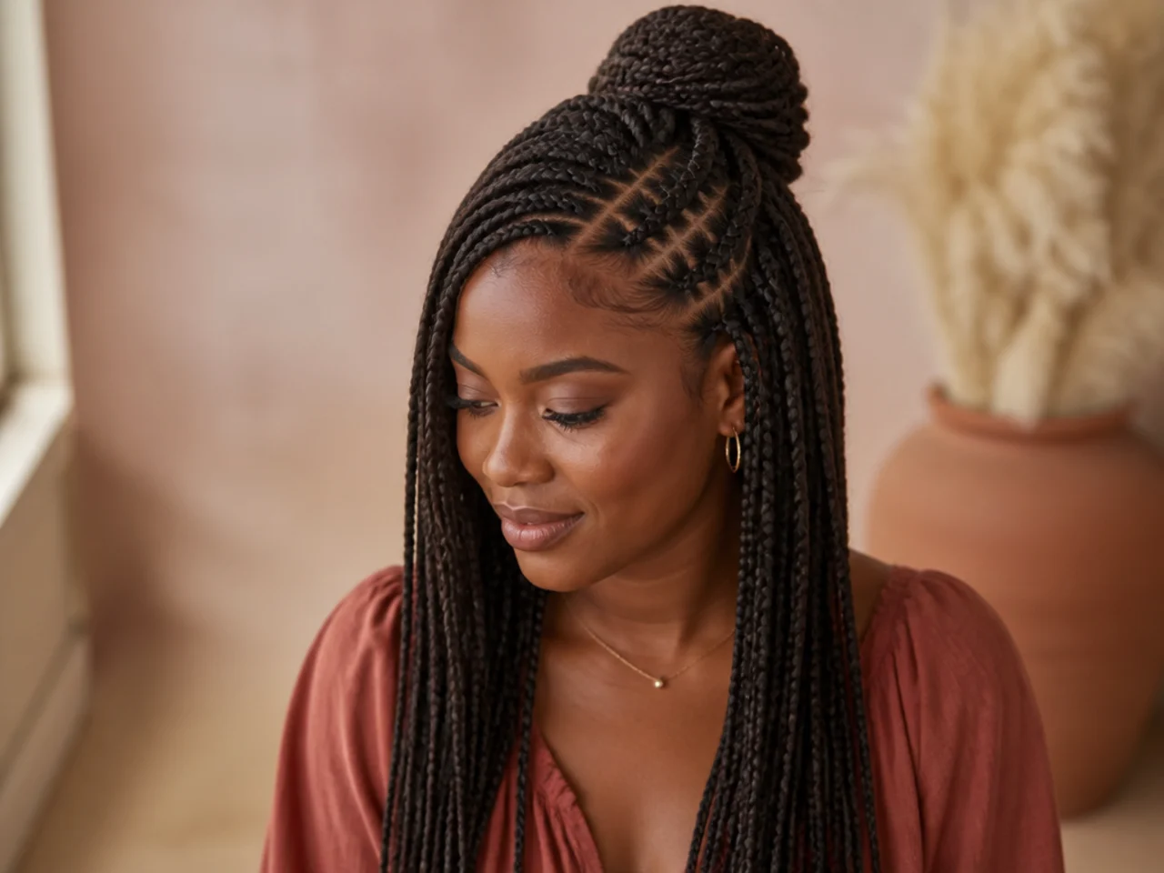 Half up braids with a deep side part