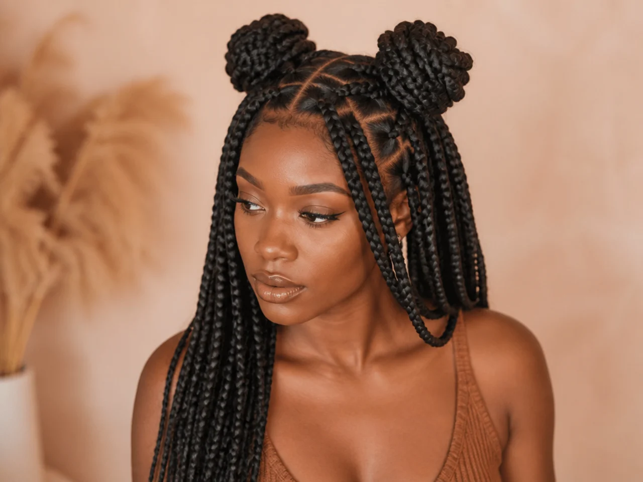 Braids in two half up buns
