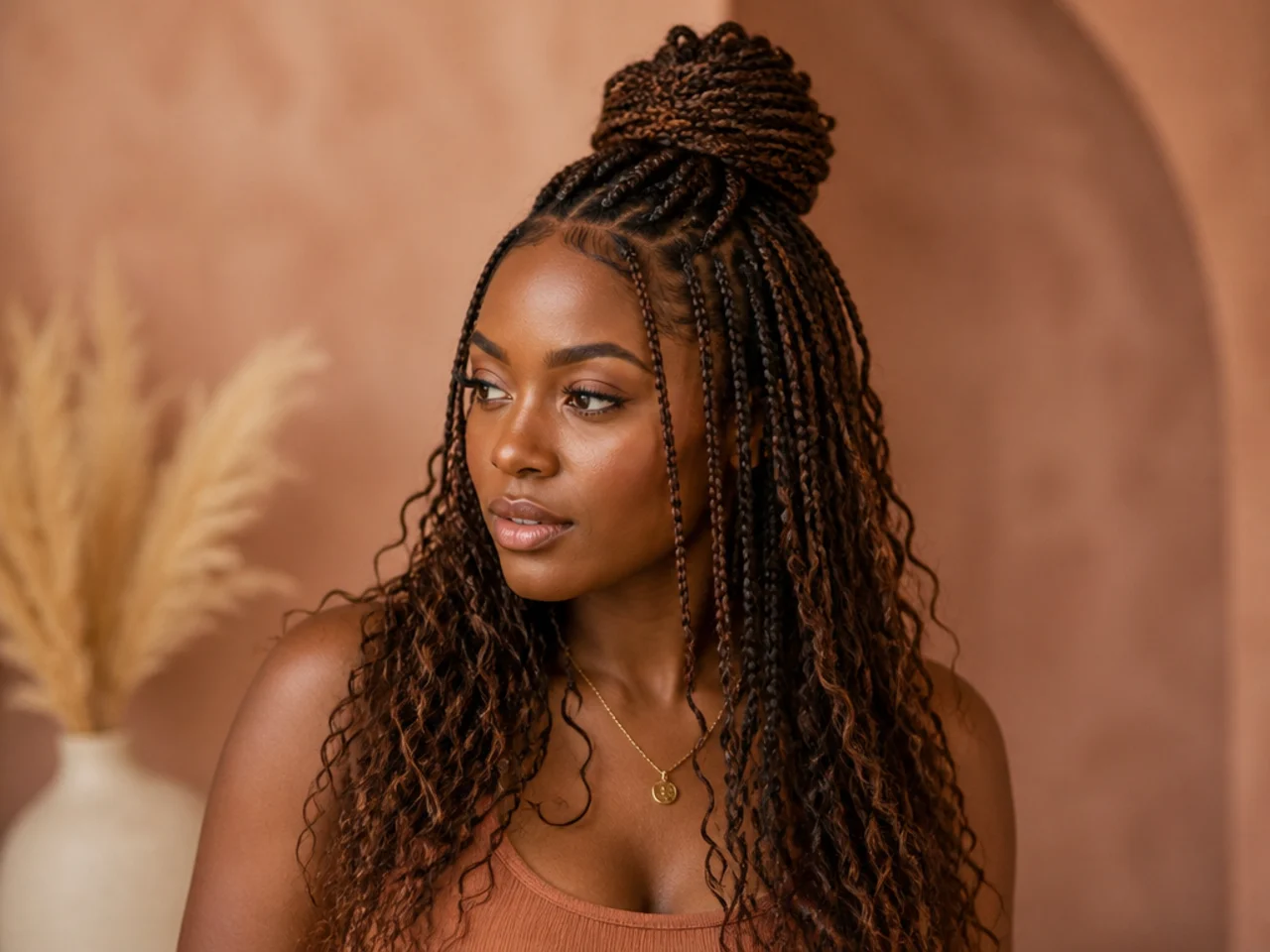 Boho medium braids worn half up