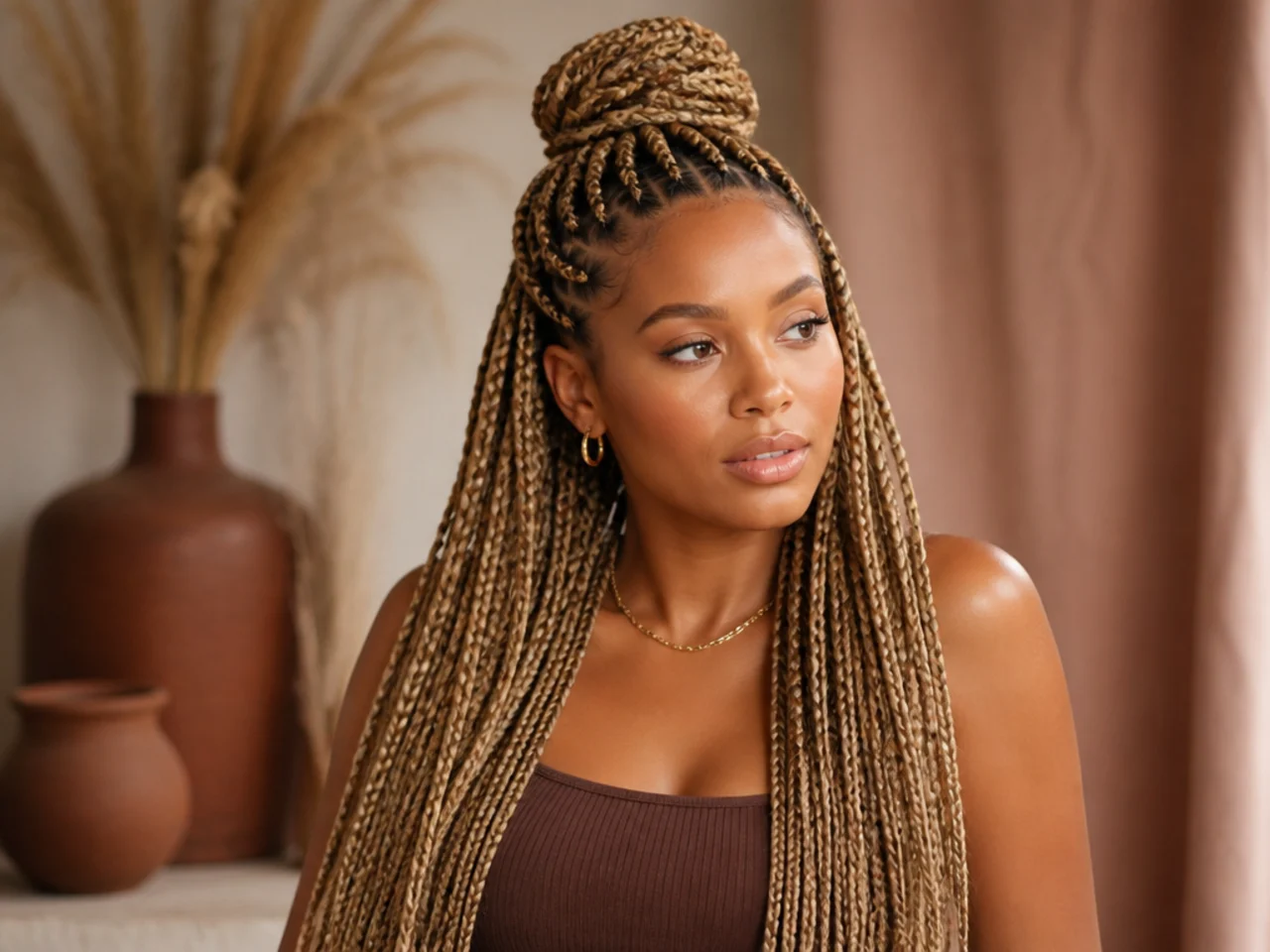 Blonde medium braids worn half up
