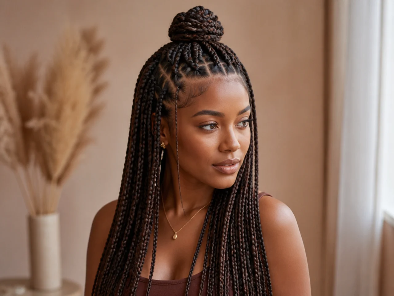 Half up braids with a curved section line