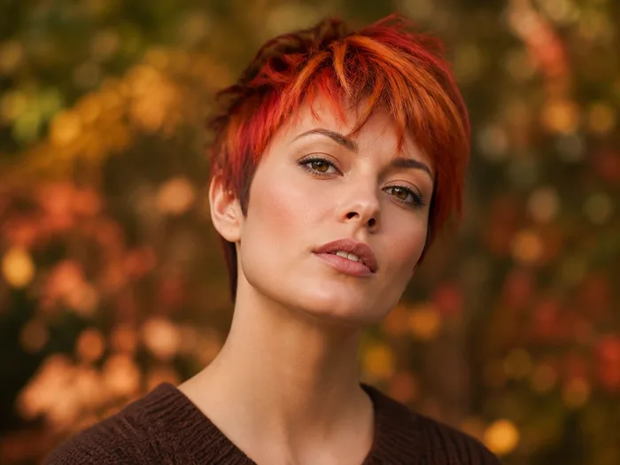 Pixie cut with orange and copper temporary color spray