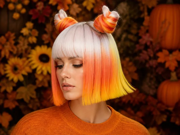 Mini buns sprayed white orange and yellow like candy corn
