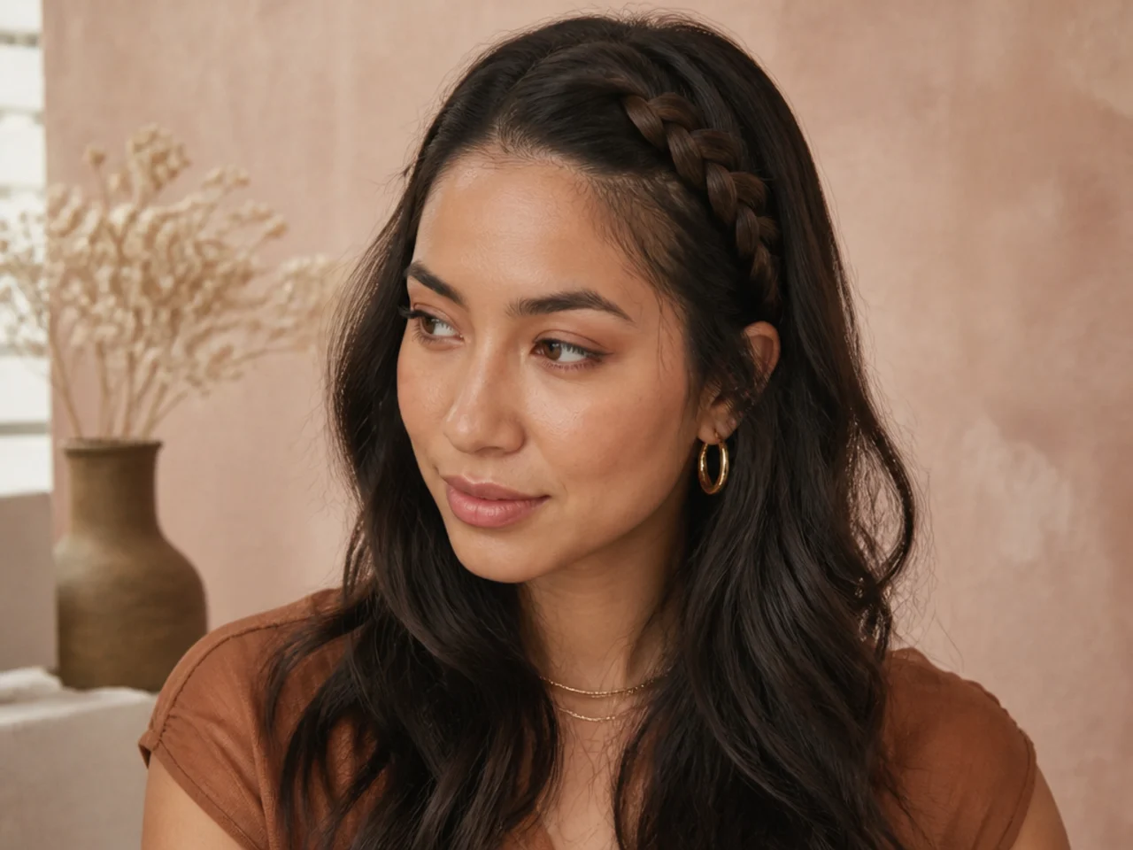 A braid started at the hairline