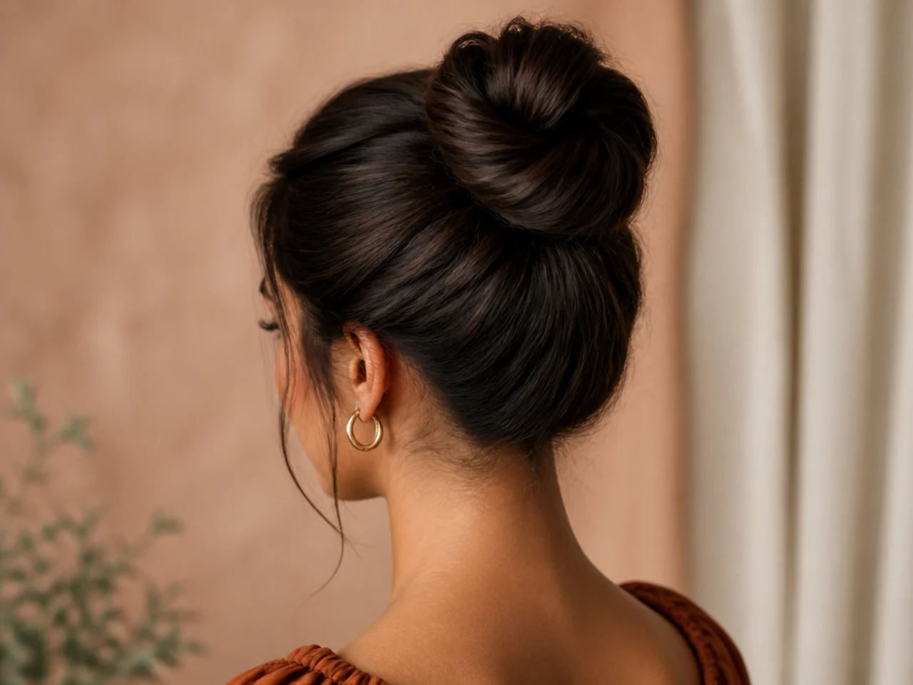 A high bun on thick hair