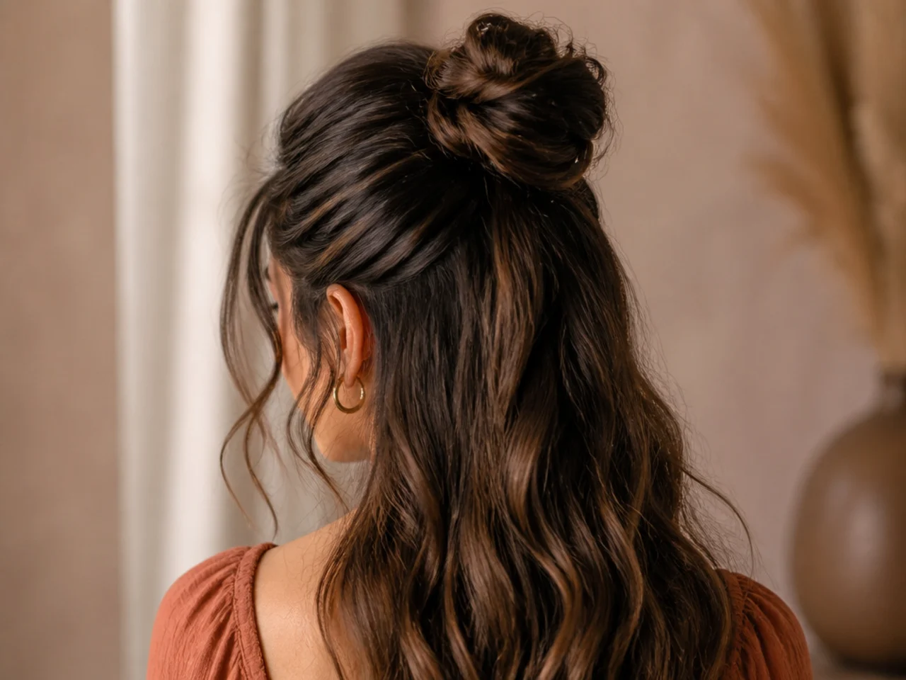 A half-up high bun