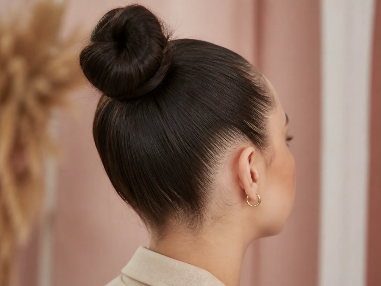 A high bun pulled too tightly at the hairline