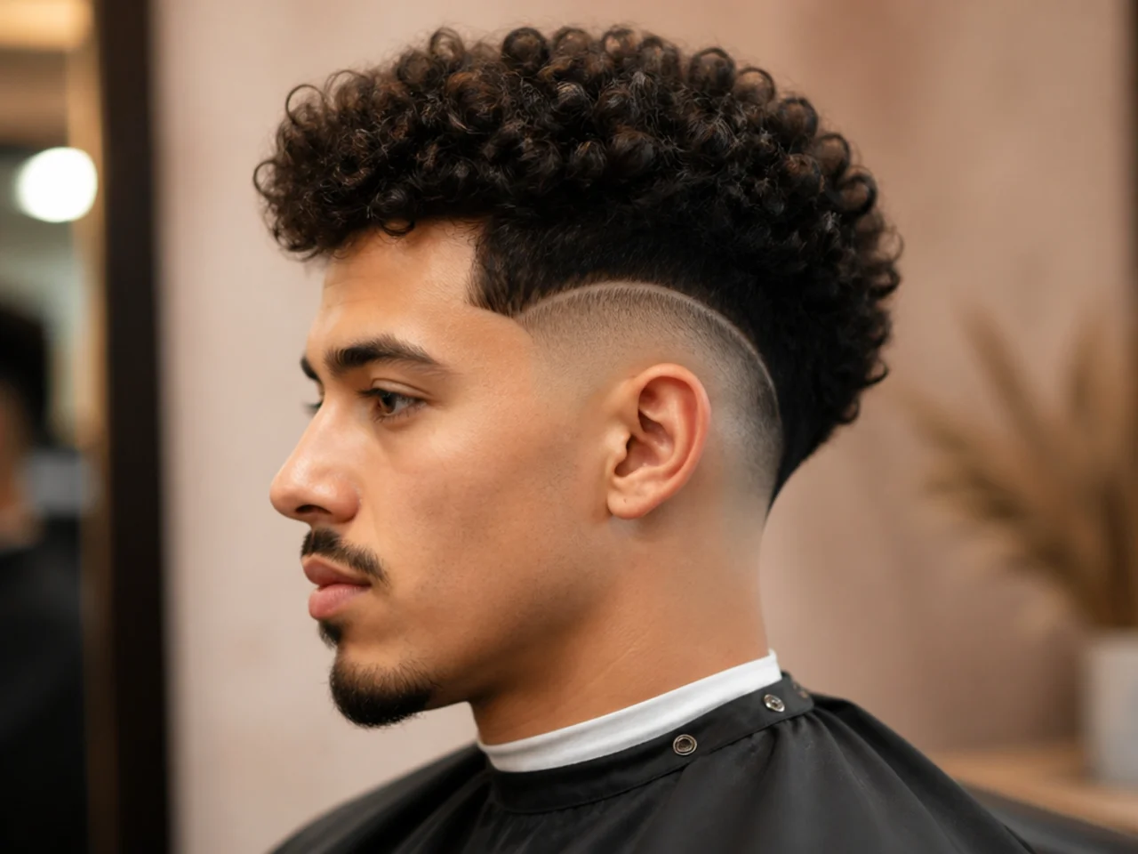 High burst fade with a curly broccoli top