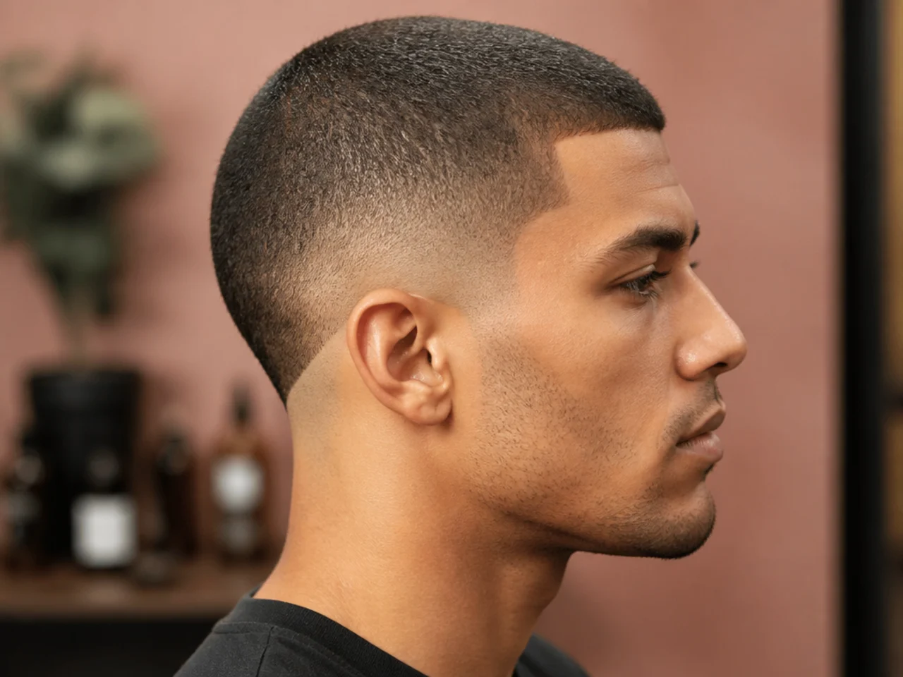High burst fade paired with a buzz cut on top