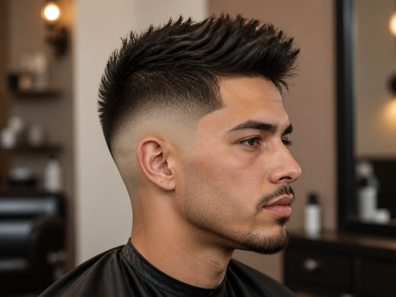 High burst fade with a subtle faux hawk on top