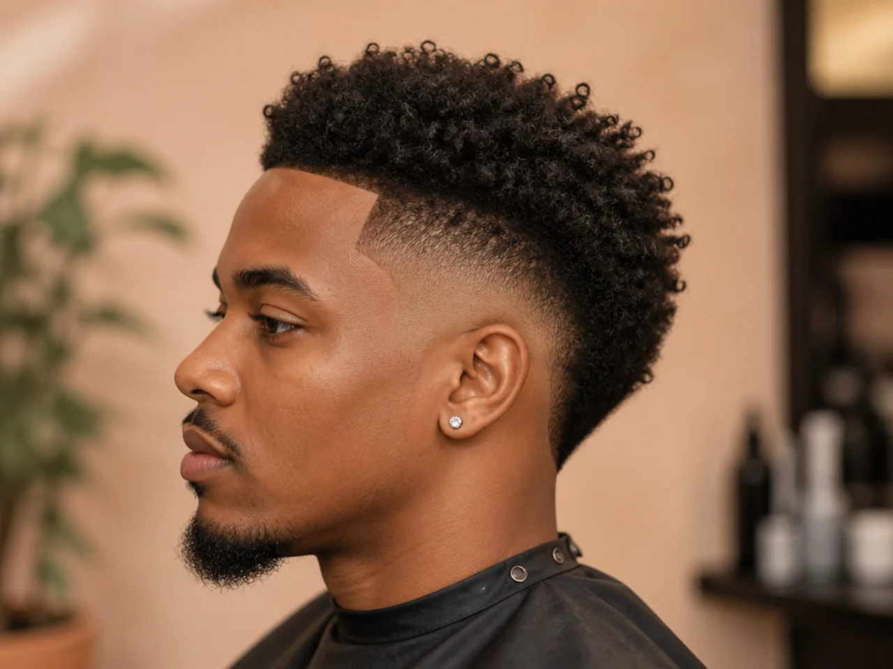 High burst fade for Black men with a coily top