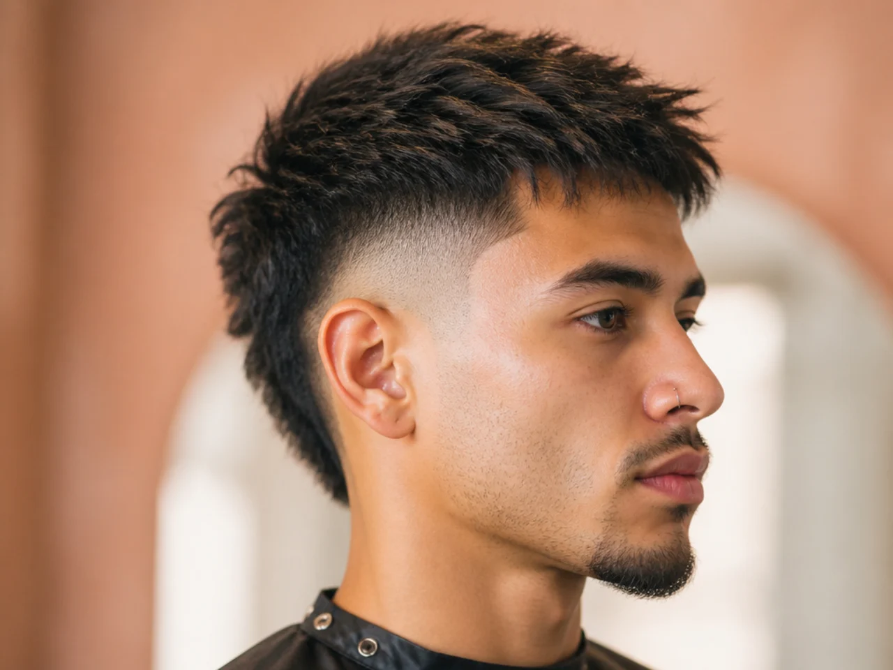 High burst fade with a piecey textured fringe