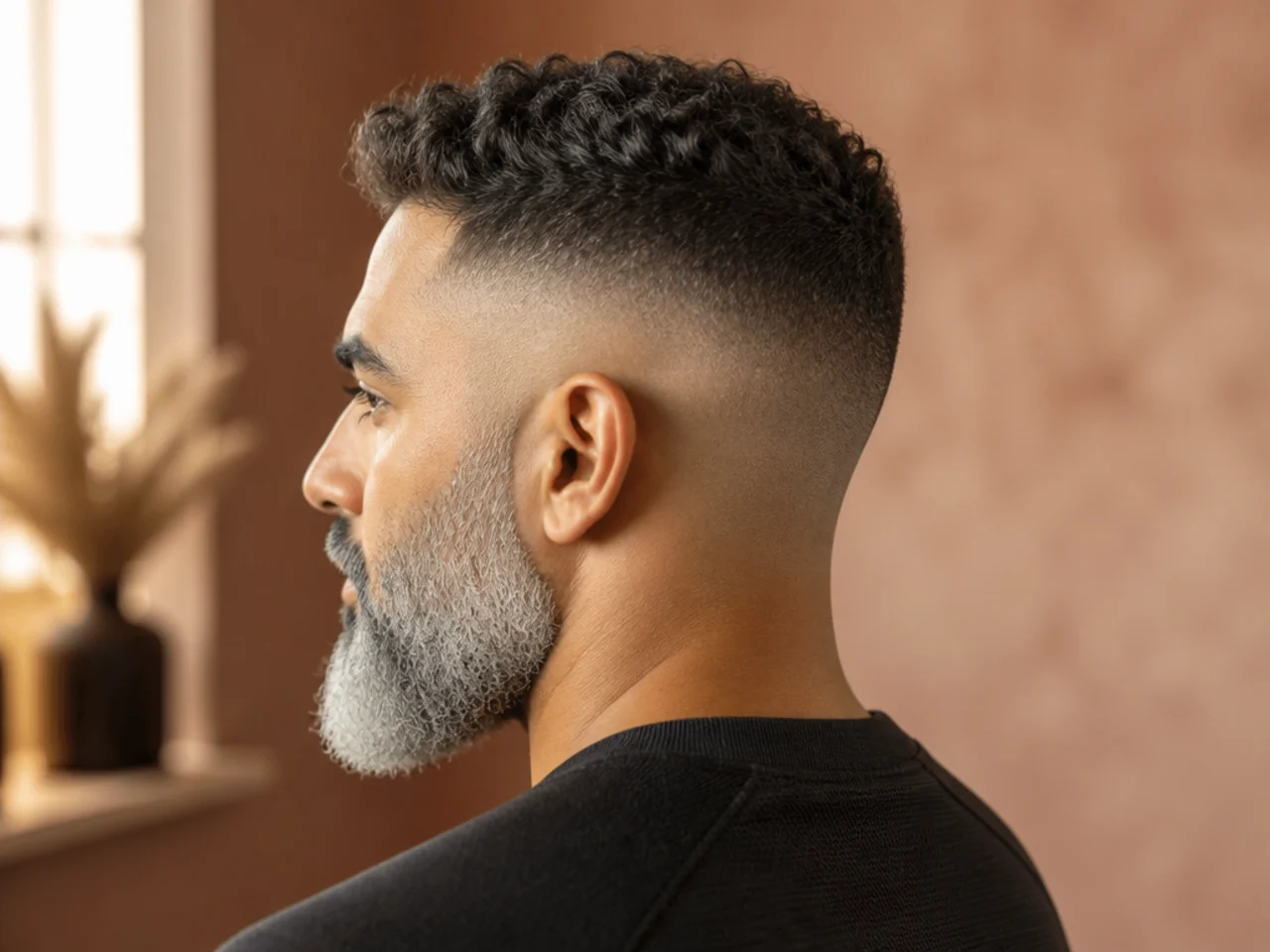 A high fade with a grey beard