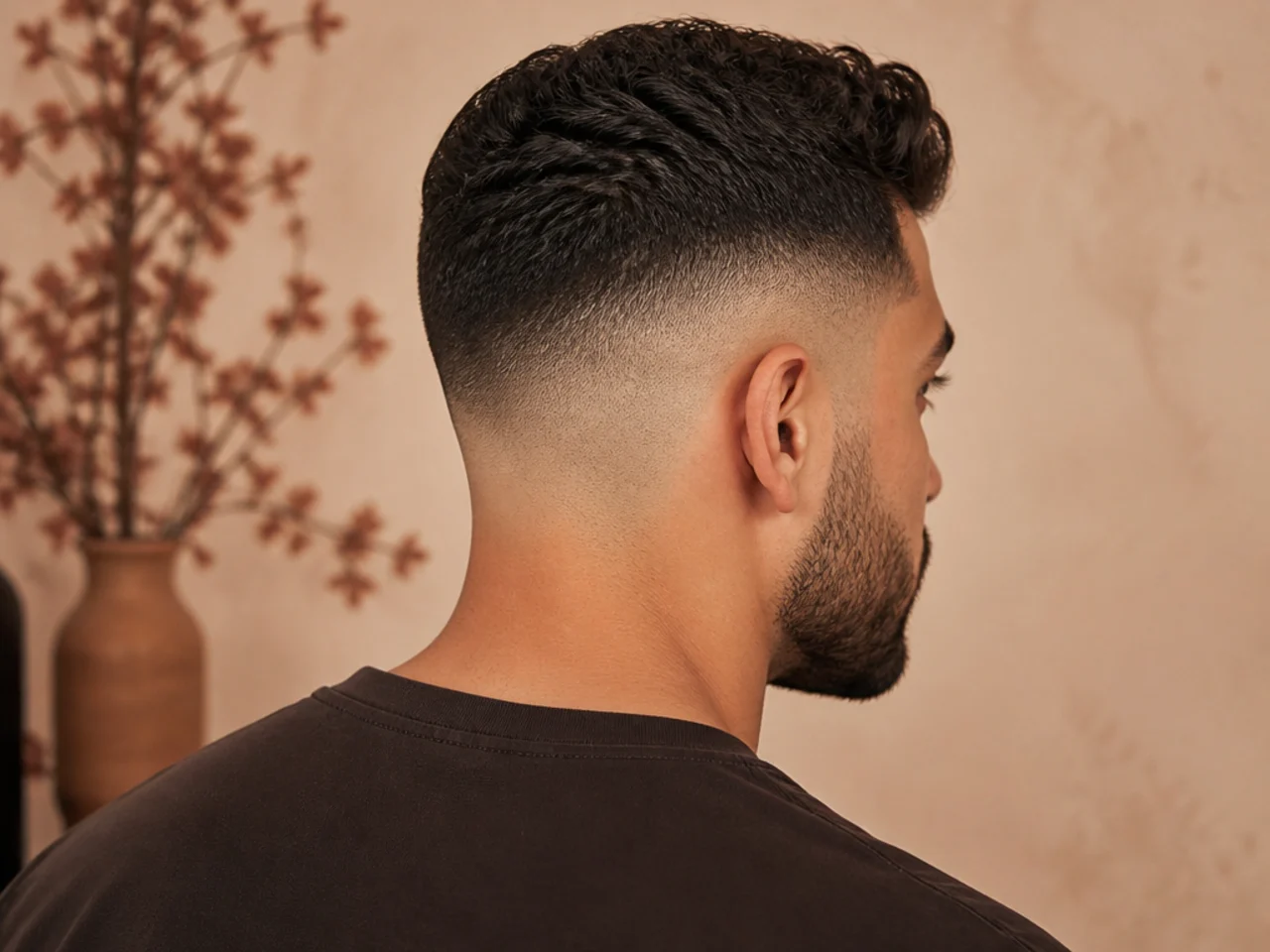 A high fade with heavy stubble