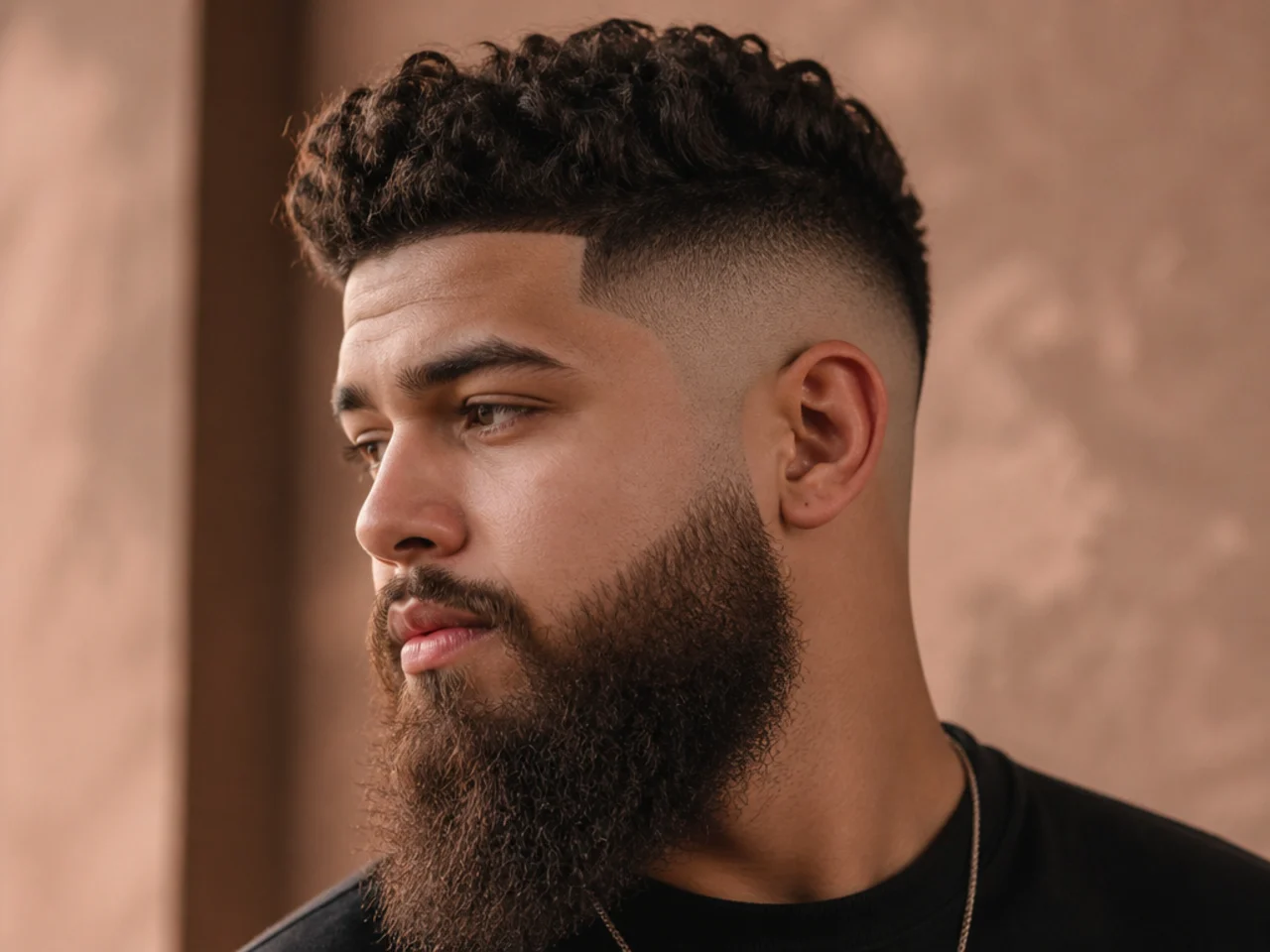 A high fade with a long beard