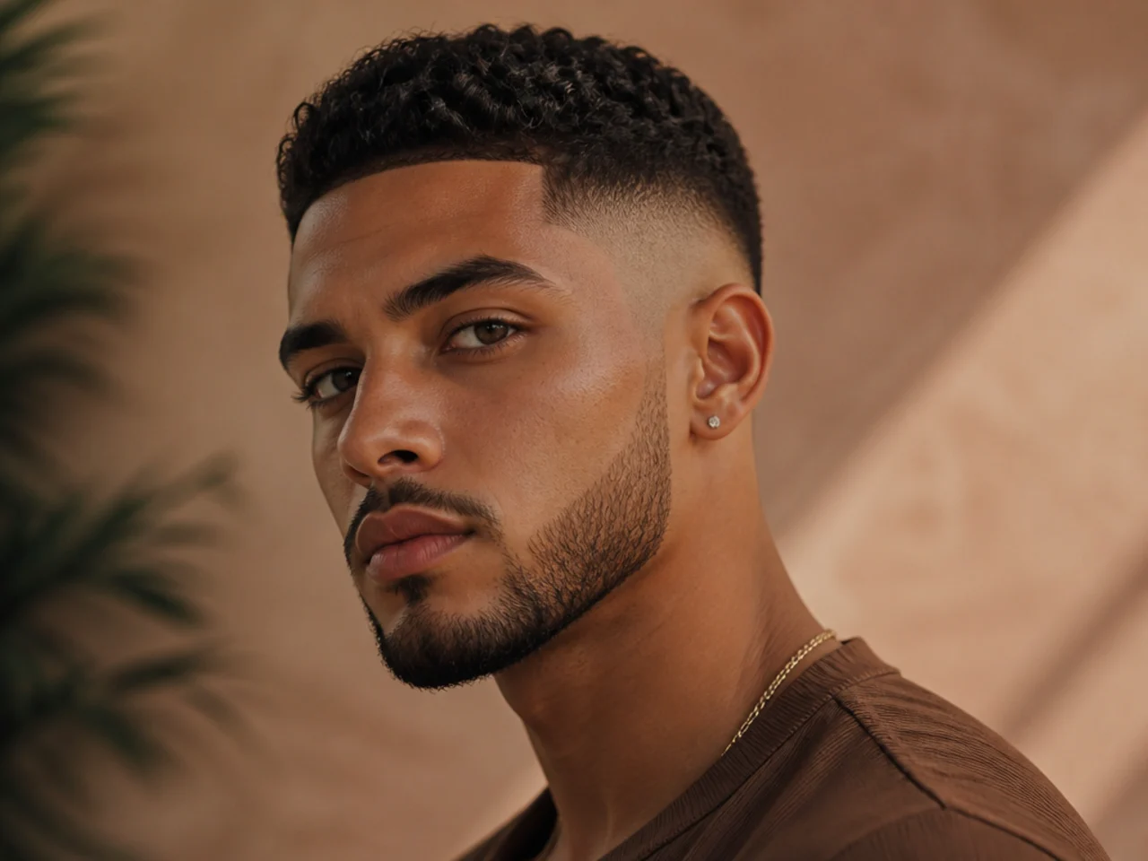A high fade with a chin strap beard