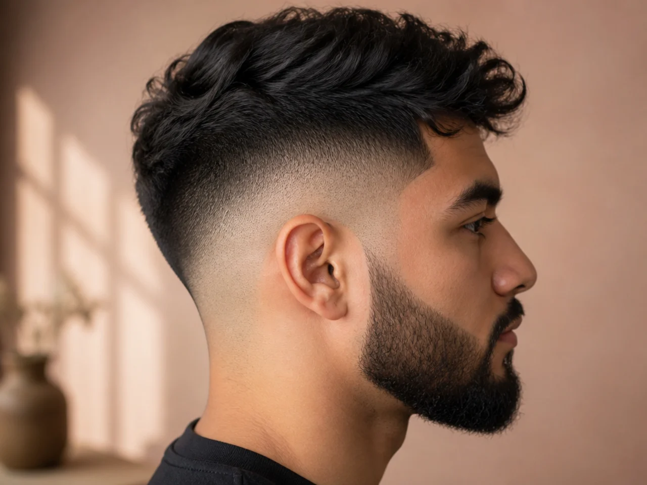 The bare band between a high fade and a beard line