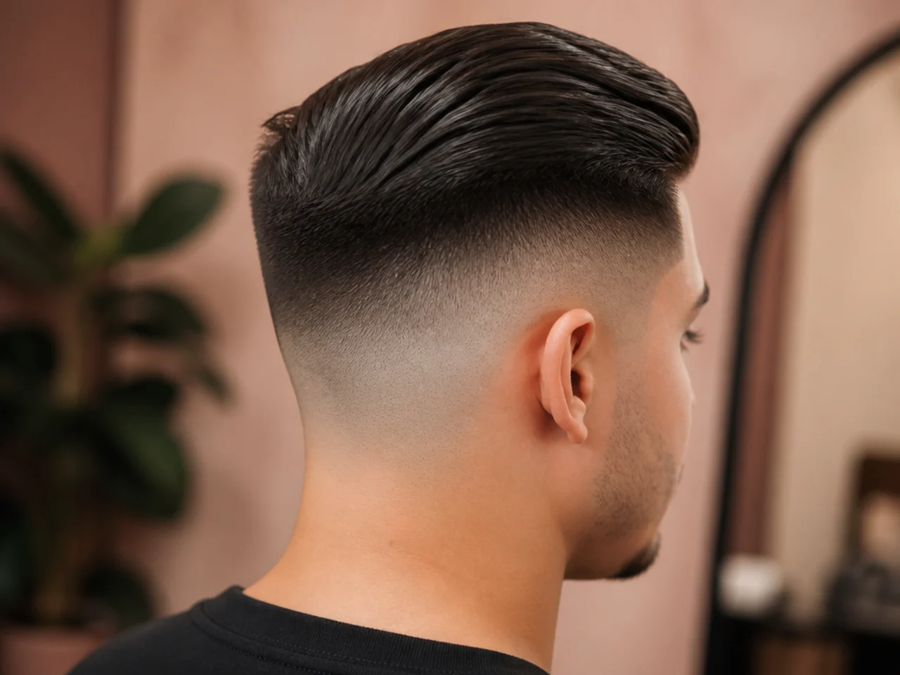 A flat high fade comb over
