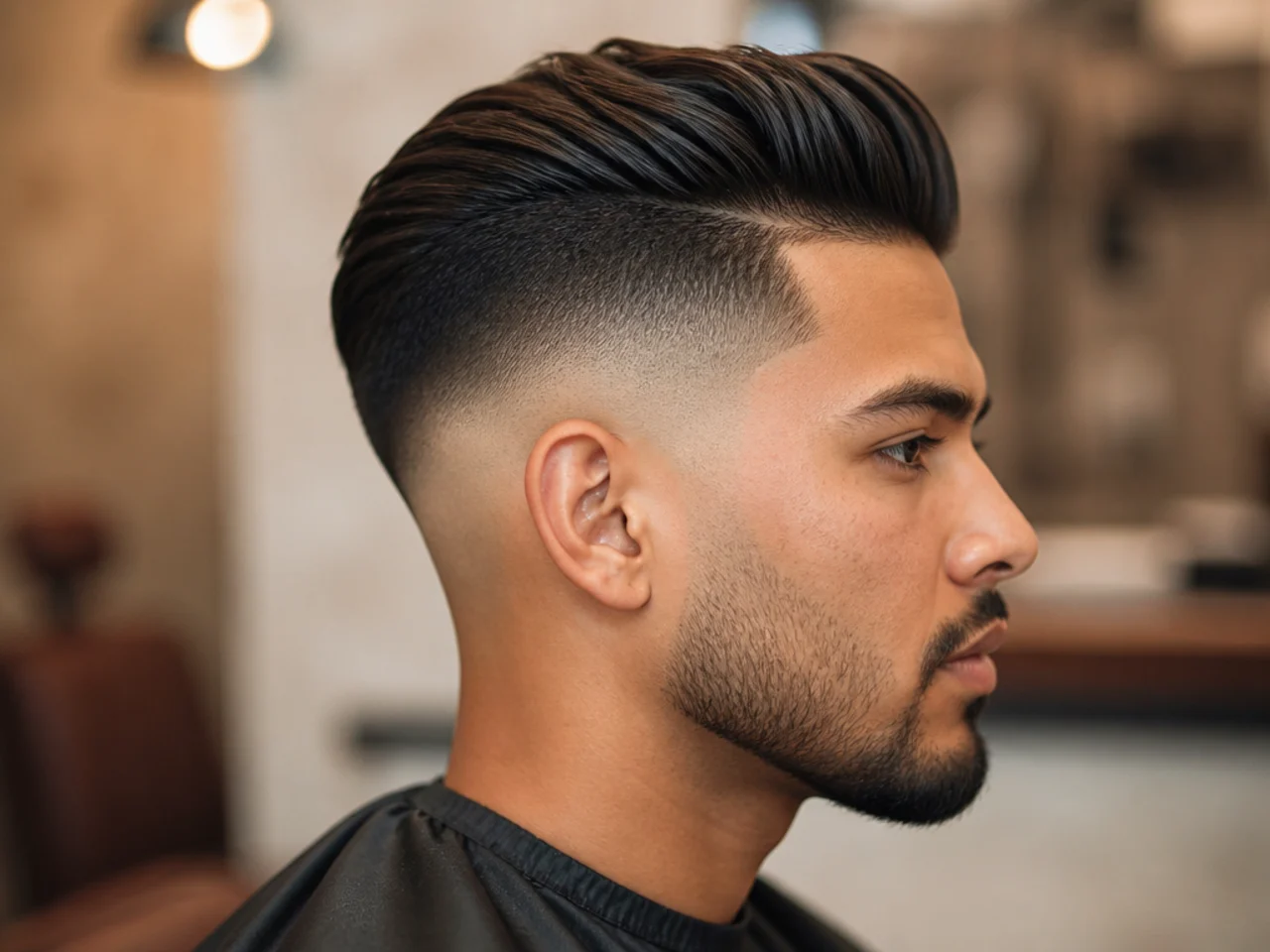 A high fade comb over on thick hair