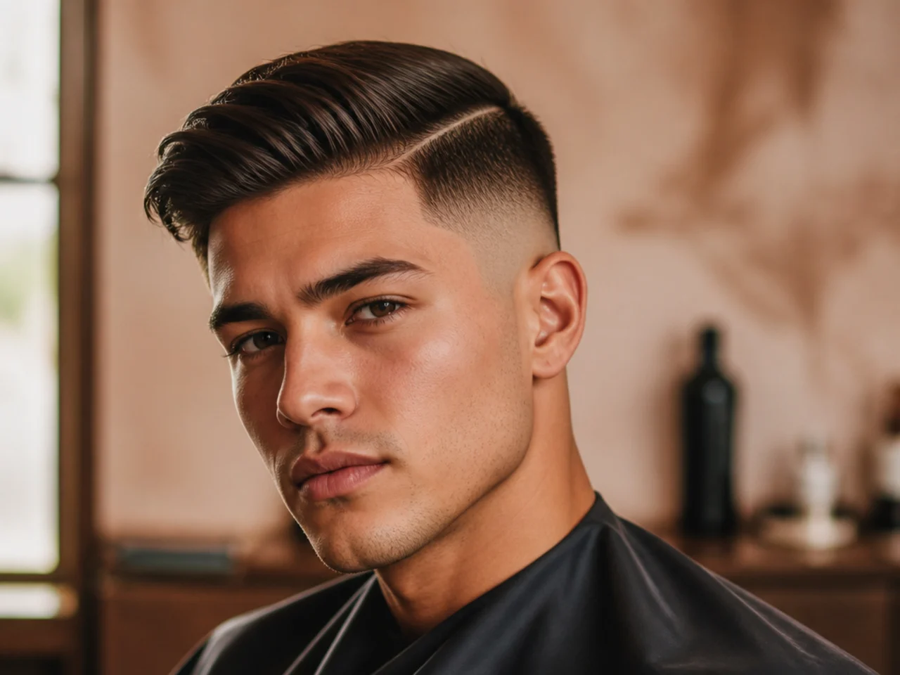 A side-swept high fade comb over