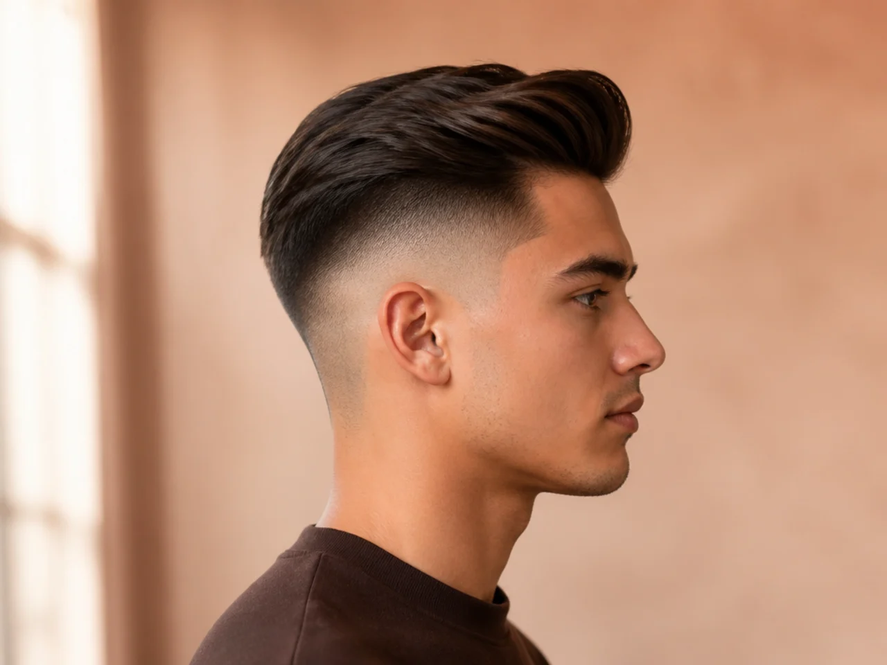 A blow-dried high fade comb over