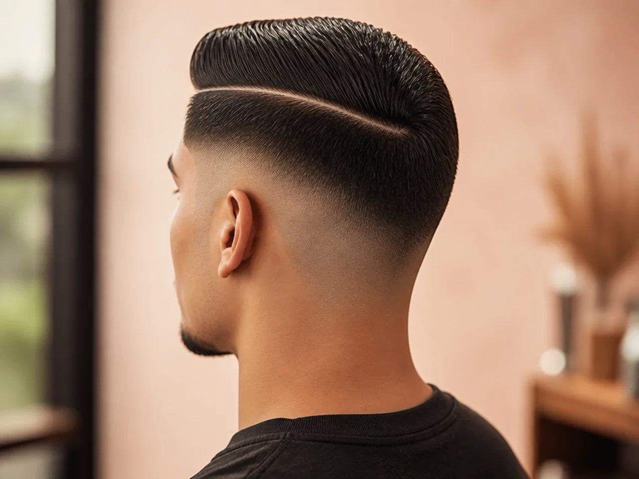 A deep hard part on a high fade