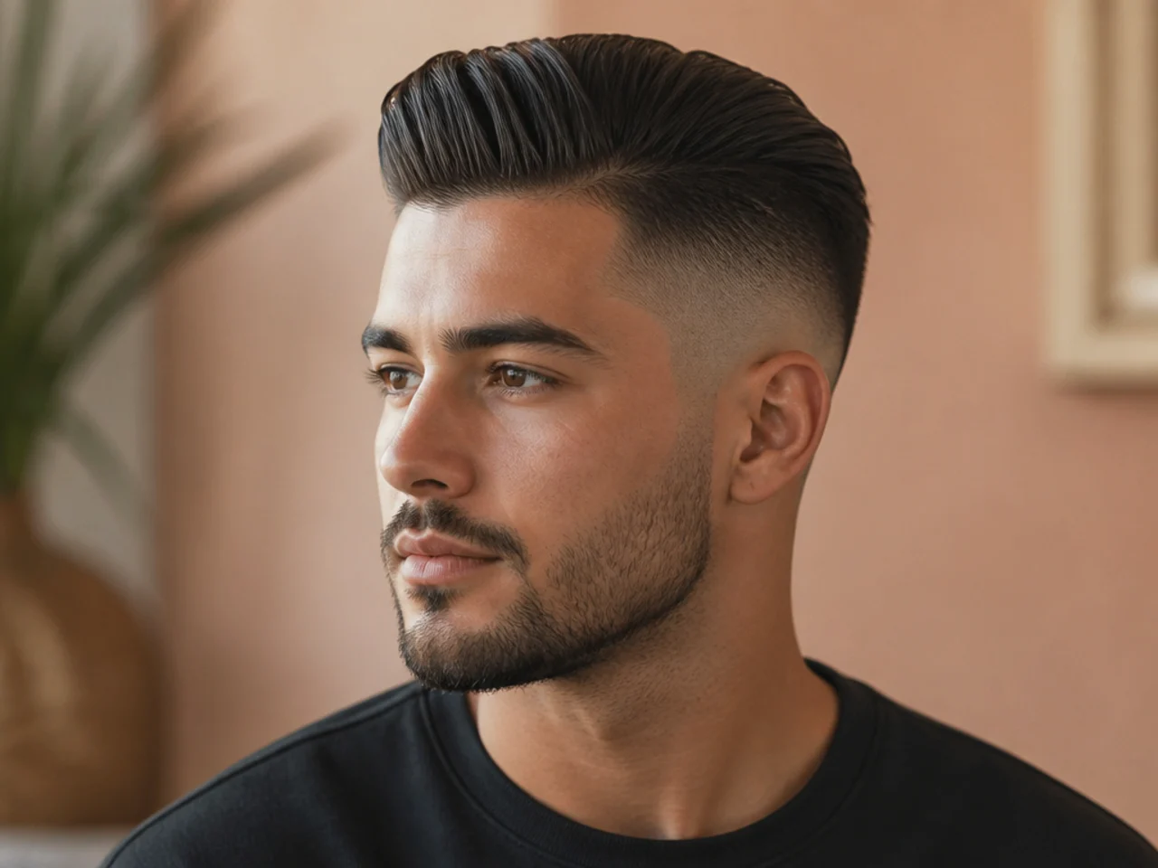 A slick high fade comb over