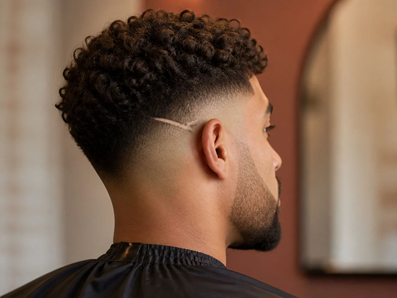 A high fade design running into a faded beard