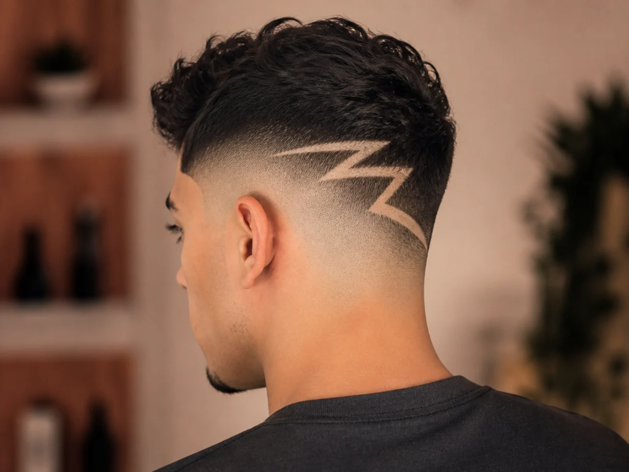 A large lightning bolt design on a high fade