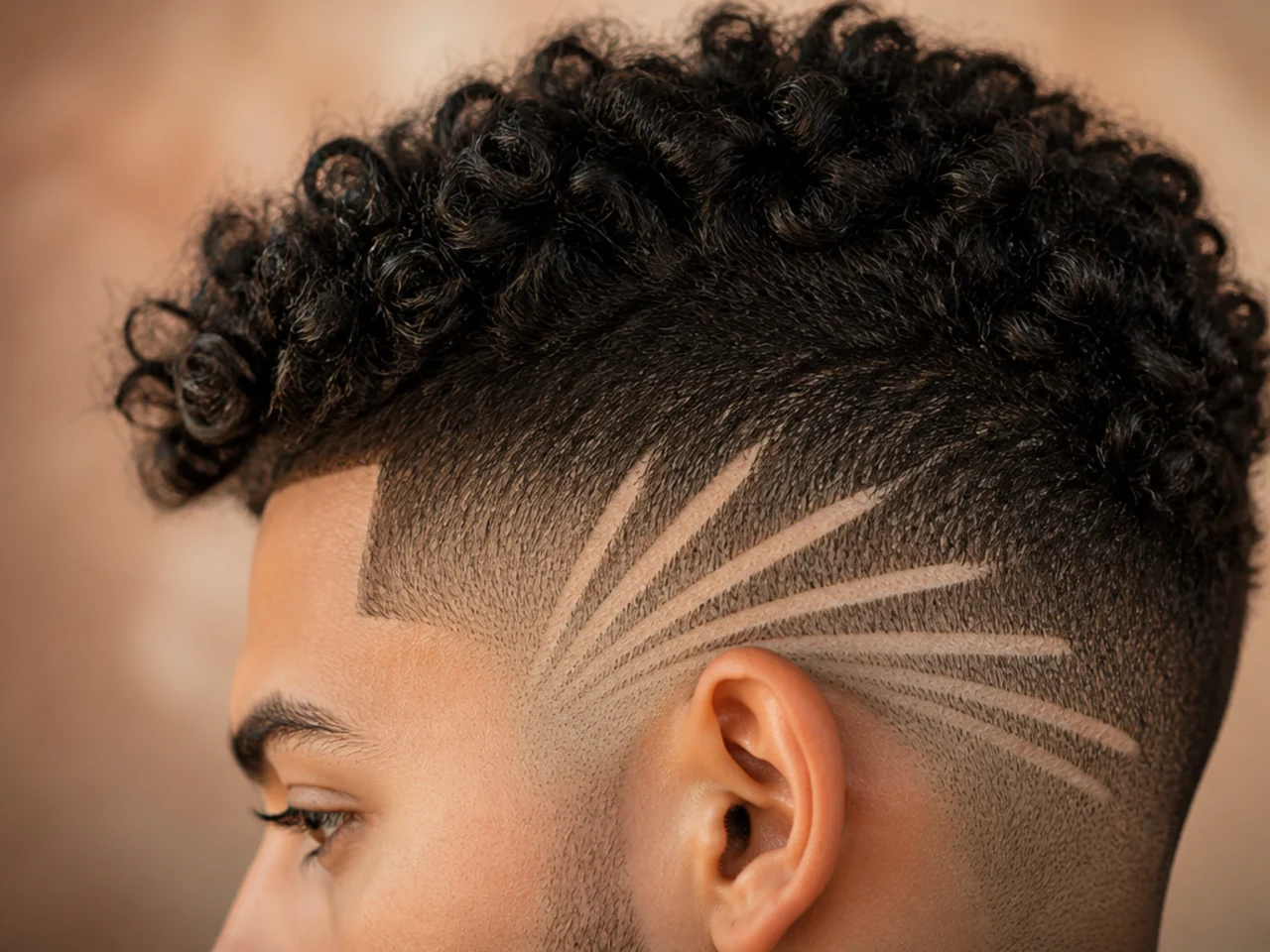 Radiating lines from the ear on a high fade