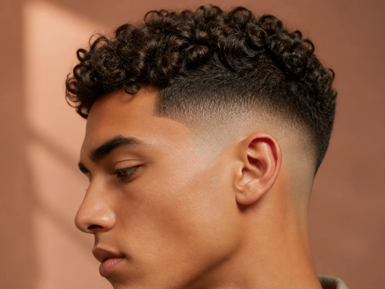 A high fade on curly hair