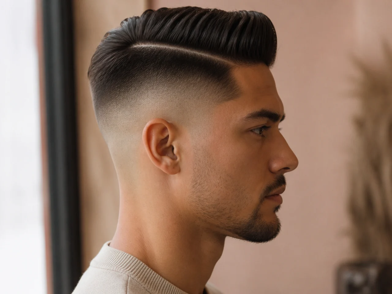 A high fade comb over with a hard part