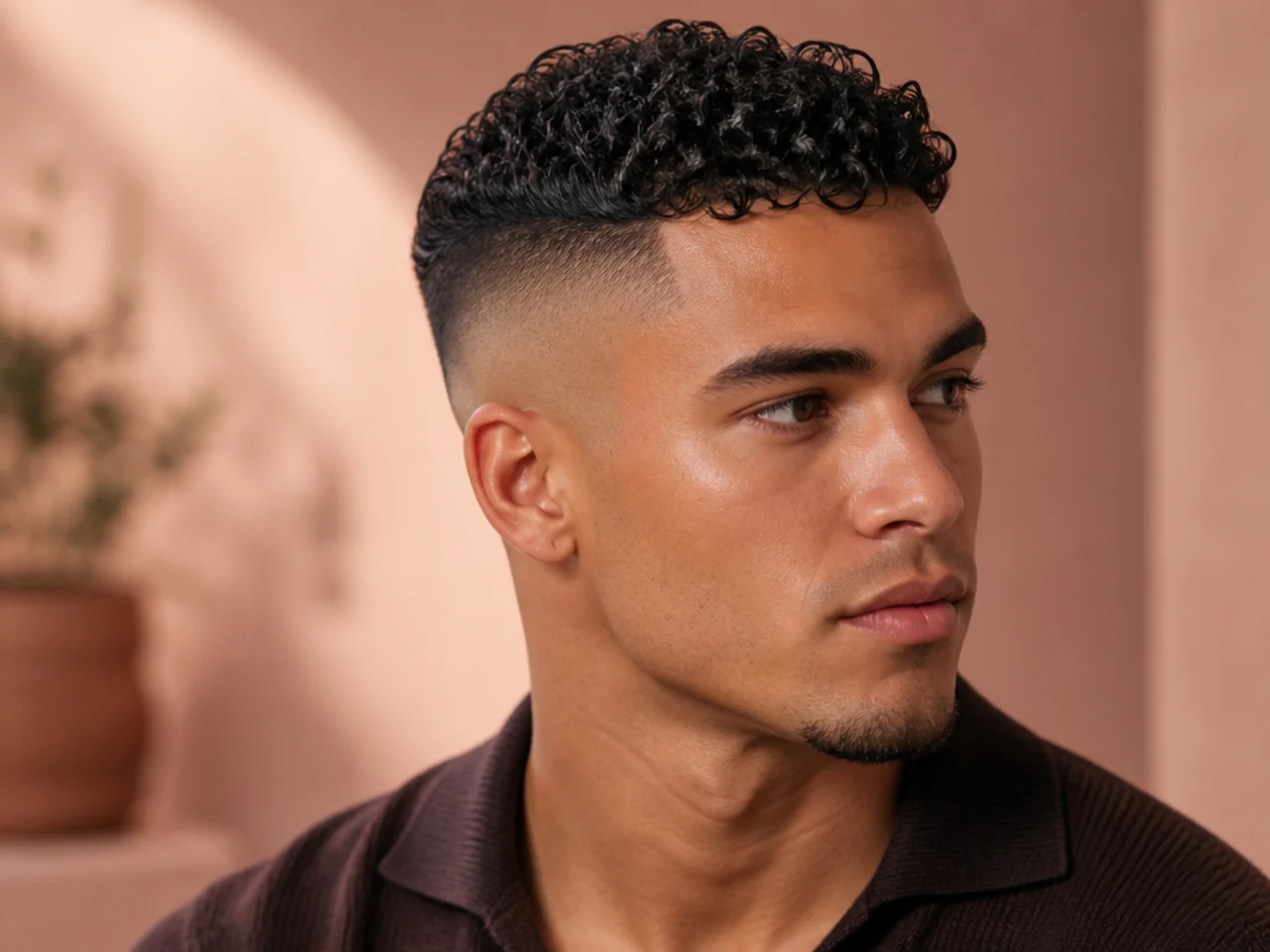 A high fade with a wet-look finish